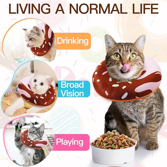 Cat Cone Collar Soft, Cute Cat Donut Collar After Surgery, Adjustable Kitten Recovery Cones to Stop Licking, Lightweight Neck Elizabethan Collars for Cats Kittens (Chocolate, Large)-PawvioPets