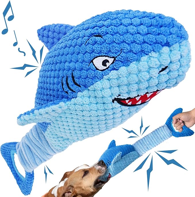 Dog Toys for Large Dogs, Squeaky Dog Toys for Aggressive Chewers, Plush Dog Chew Toys for Teething, Interactive Shark Dog Toys to Keep Them Busy Tug Of War Puppy Toys for Small,Medium,Large Breeds-PawvioPets
