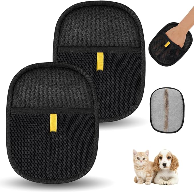 2 Pcs Pet Hair Removal Gloves，Electrostatic Pet Hair Remover,Reusable Cat & Dog Hair Remover for Couch, Furniture, Bed (Black)-PawvioPets