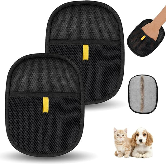 2 Pcs Pet Hair Removal Gloves，Electrostatic Pet Hair Remover,Reusable Cat & Dog Hair Remover for Couch, Furniture, Bed (Black)-PawvioPets