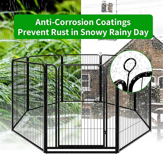 Dog Playpen Outdoor Extra Wide 16 Panels Heavy Duty Dog Fence 47" Height Anti-Rust with Doors Portable for RV Camping Yard, Total 42FT, 140 Sq.ft, Snowy Black-PawvioPets