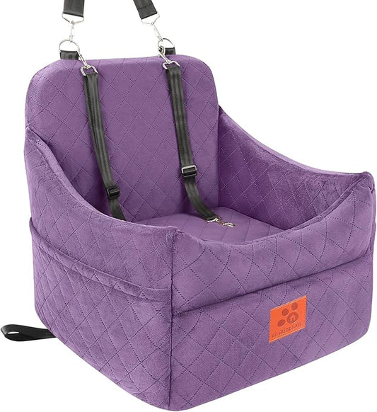 Dog Car Seat for Small/Medium Dogs, Dog Booster Car Seats with Thick Cushion for Dogs Under 35lbs, Detachable Washable Pet Carseat with Storage Pockets, 2 Safety Belts(Purple)-PawvioPets