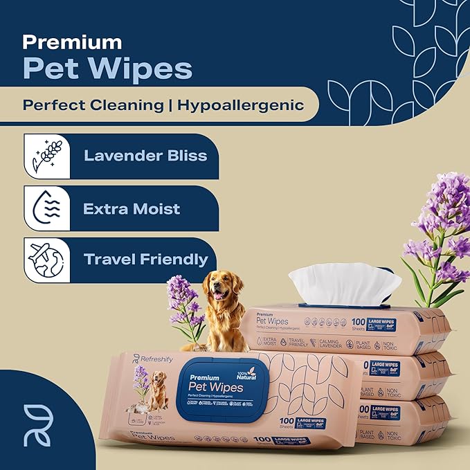 Dog Wipes for Paws and Butt - Plant Based Lavendar Scented (Pack of 400) - Pet Wipes for Dogs and Cats - Deodorizing Non Toxic Dog Wipes, +12 Additional Travel Wipes-PawvioPets
