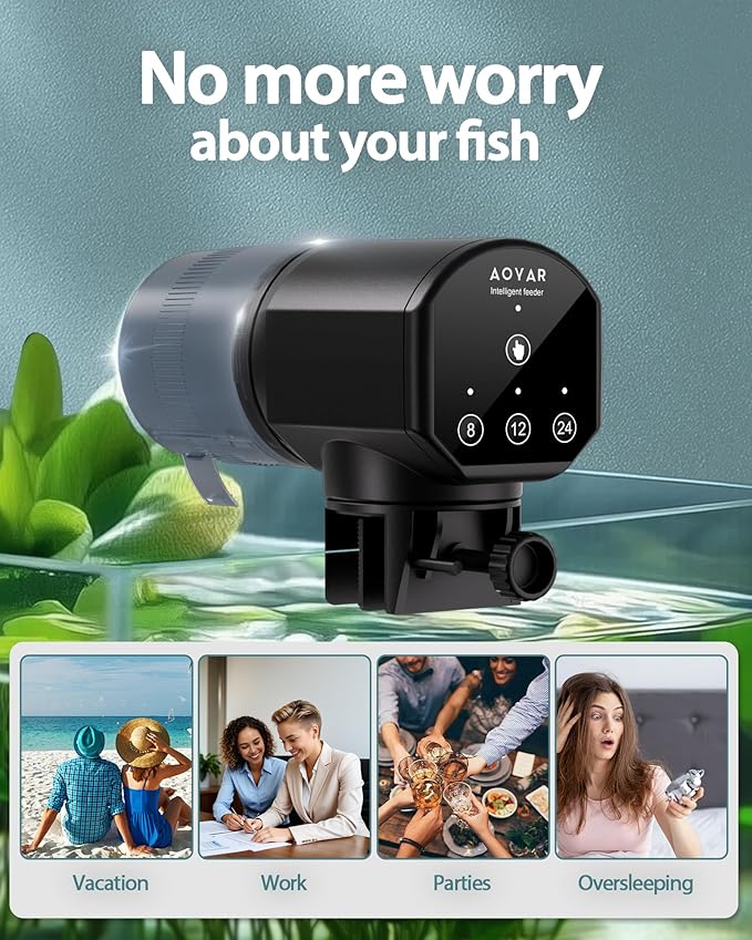 Automatic Fish Feeder Dispenser for Aquarium: 200ml Large Capacity Auto Feeders for Small Tank Turtle Betta Koi - Battery Food Feeding Timer for Flakes Pellet Vacation Weekend Day-PawvioPets