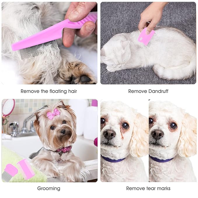 Cat & Dog Grooming Set - Fine Tooth Comb For Grooming And Removing Dandruff Flakes Remove Float Hair Tear Marks (pink)-PawvioPets
