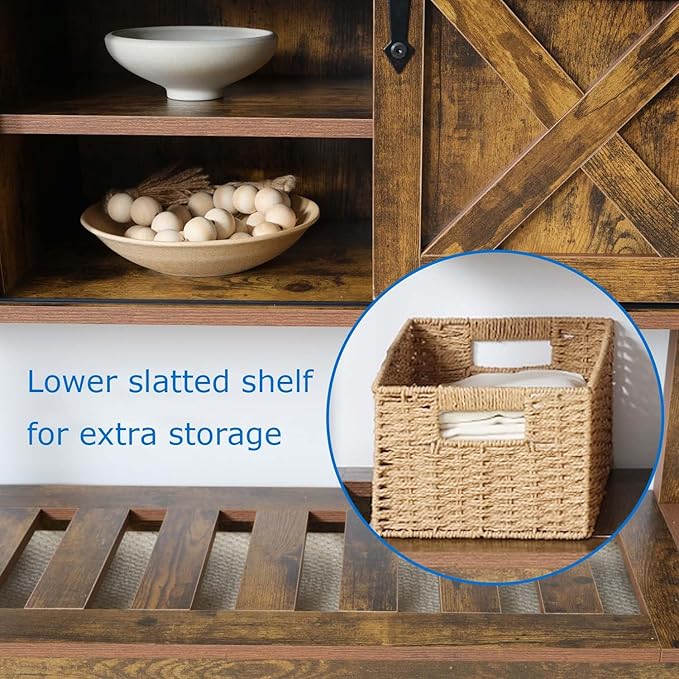 Entryway Table with Storage, Farmhouse Buffet Cabinet Coffee Bar Kitchen Island with Sliding Barn Doors & Shelves, Console Table for Kitchen, Dining Room, Living Room, Brown-PawvioPets