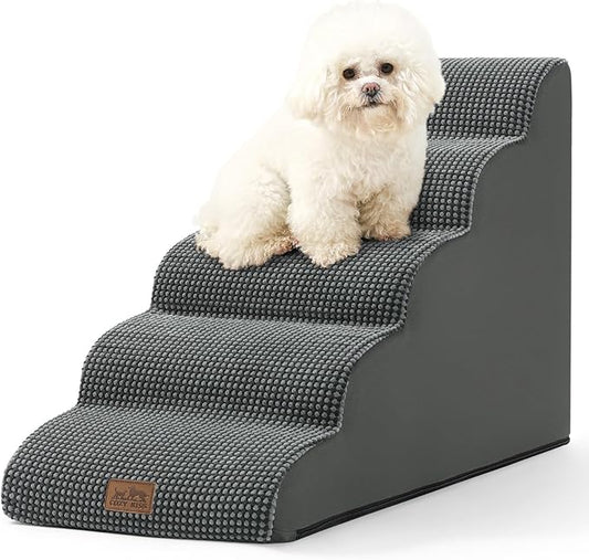 Dog Stairs for High Bed 22.6" H, Small Dog Step for Puppy, Older or Cat, Curved Ramp for Car, Ladder with High Density Foam, Lightweight, Durable, 15.7x33x22.6 inch, 5 Step, Dark Grey-PawvioPets