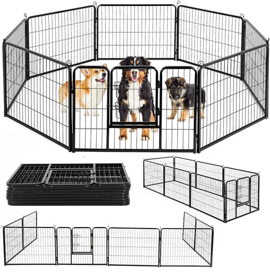BestPet Dog Playpen Indoor 24 inch 8 Panels Metal Dog Pen Pet Dog Fence Outdoor Exercise Pen with Doors,Pet Puppy Playpen for RV Camping Yard, Black-PawvioPets