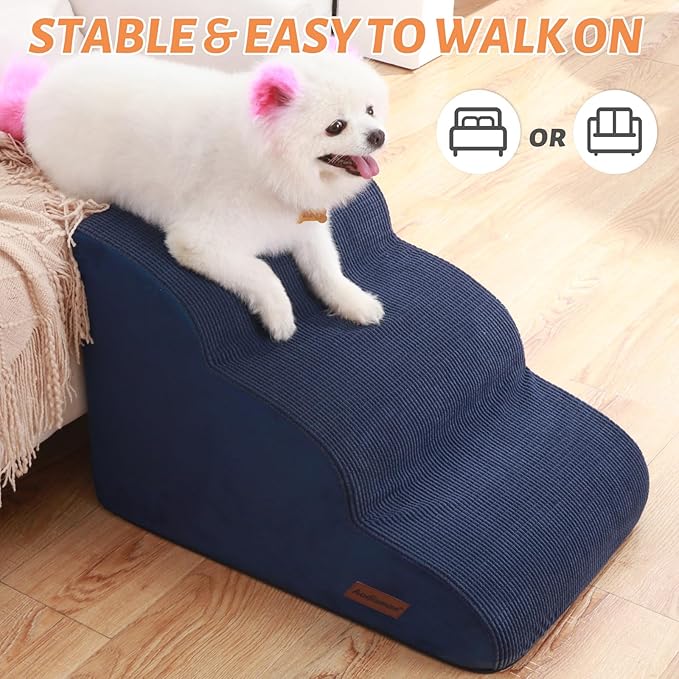Dog Stairs and Steps for Beds Or Couches, 3-Step Pet Stairs & Steps for Small Dogs and Cats, Soft and Non-Slip Dog Ramp for Older Dogs,Pet with Joint Pain,Easy to Walk-PawvioPets