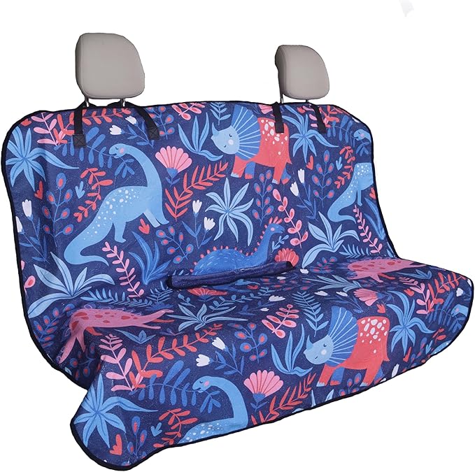 Back Seat Cover for Car Trucks Van SUV,Waterproof Rear Bench Towel Seat Covers for Dogs and Kids,Automotive Backseat Protector (Dinosaur)-PawvioPets