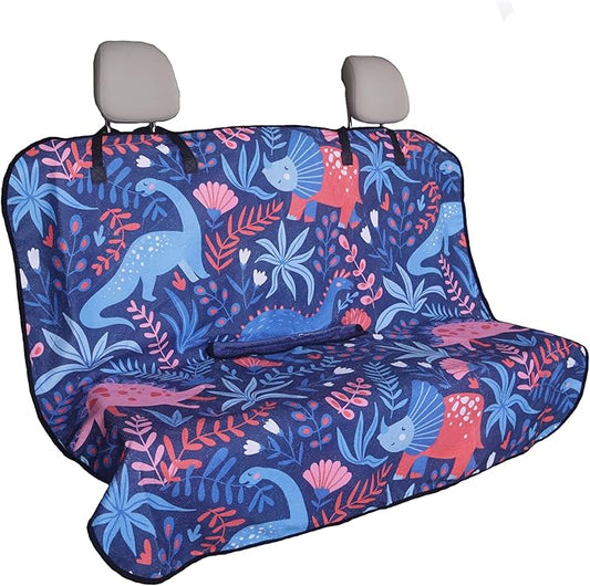 Back Seat Cover for Car Trucks Van SUV,Waterproof Rear Bench Towel Seat Covers for Dogs and Kids,Automotive Backseat Protector (Dinosaur)-PawvioPets