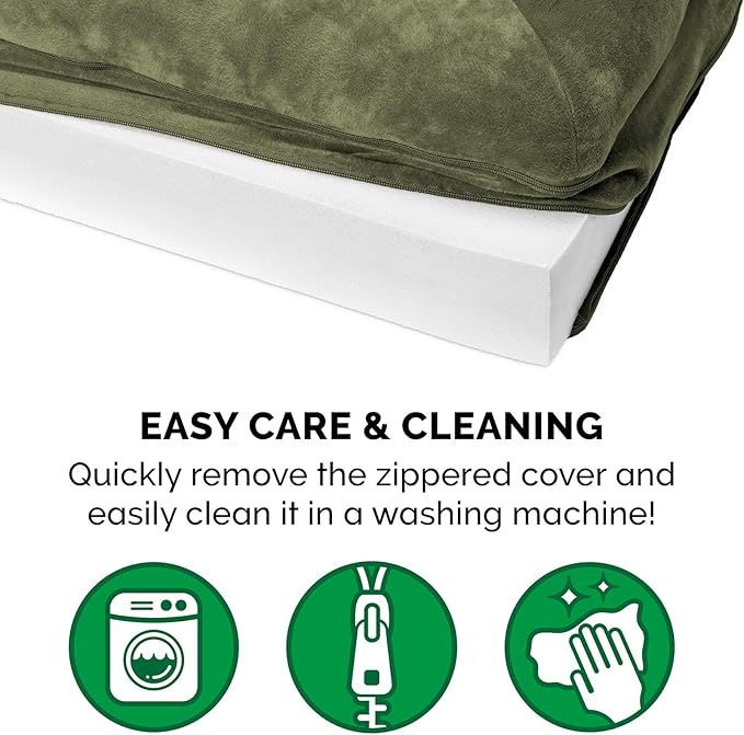 Furhaven Orthopedic Dog Bed for Large Dogs w/ Removable Bolsters & Washable Cover, For Dogs Up to 125 lbs - Faux Fur & Velvet Sofa - Dark Sage, Jumbo Plus/XXL-PawvioPets