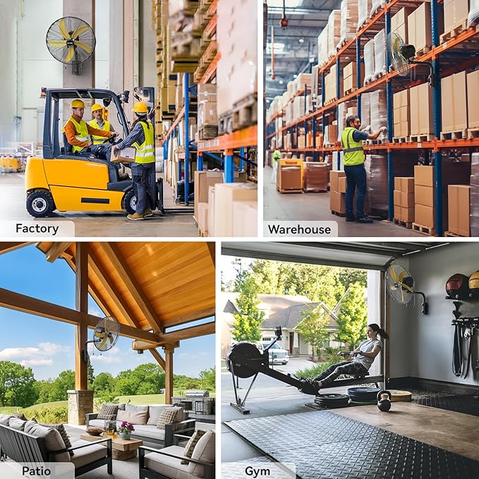 5000 CFM 20" Wall Fan Oscillating, Professional Industrial Wall Mount Fan with 3 Speed for Warehouse, Factory, Workshops, and Garage, UL Listed-PawvioPets