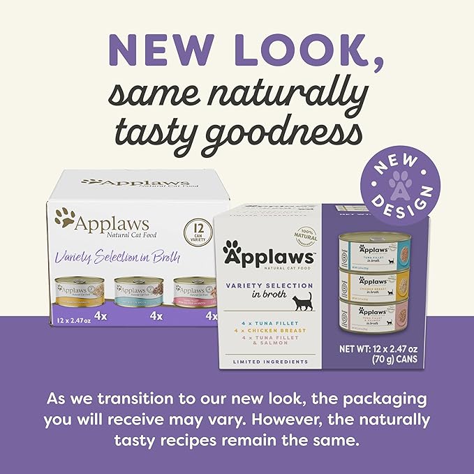 Applaws Natural Wet Canned Cat Food, Made with Limited and Natural Ingreidents, Real Protein with No Artificial Additives, Variety Pack in Broth (12 x 2.47oz Cans)-PawvioPets