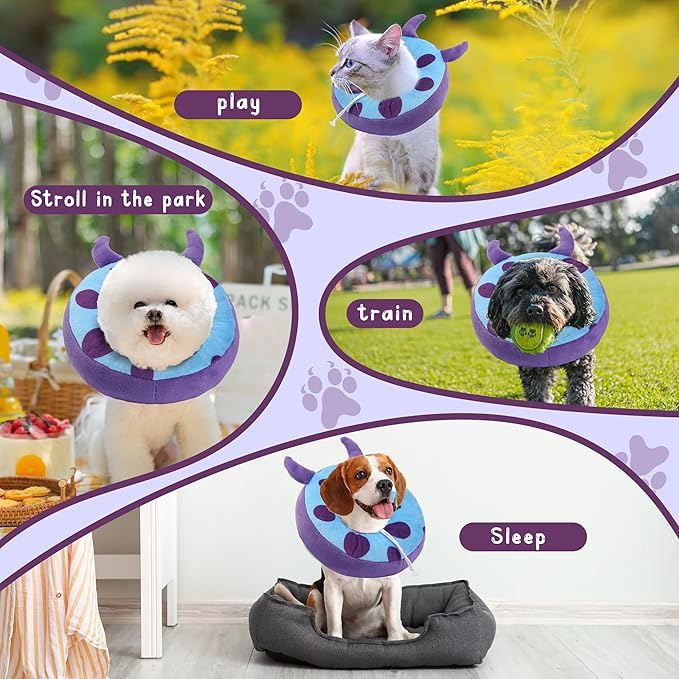 Adjustable Cat Collar Soft to Stop Licking After Surgery for Kitten, Alternative to Cone of Shame, Donut Cone for Cats, Pet Elizabethan Collar (Monster, Small)-PawvioPets