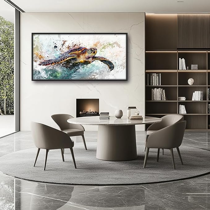 Extra Large Framed Sea Turtle Wall Art,Oversized Abstract Colorful Sea Nautical Wall Decor Pictures for Living Room,Canvas Print Painting Modern Artwork Bedroom Office Bathroom Home Decor 60L x30W-PawvioPets