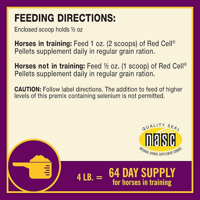 Farnam Horse Health Red Cell Pellets, Vitamin-Iron-Mineral Supplement for Horses, Helps Fill Important Nutritional Gaps in Horse's Diet, 4 lbs., 64-Day Supply-PawvioPets