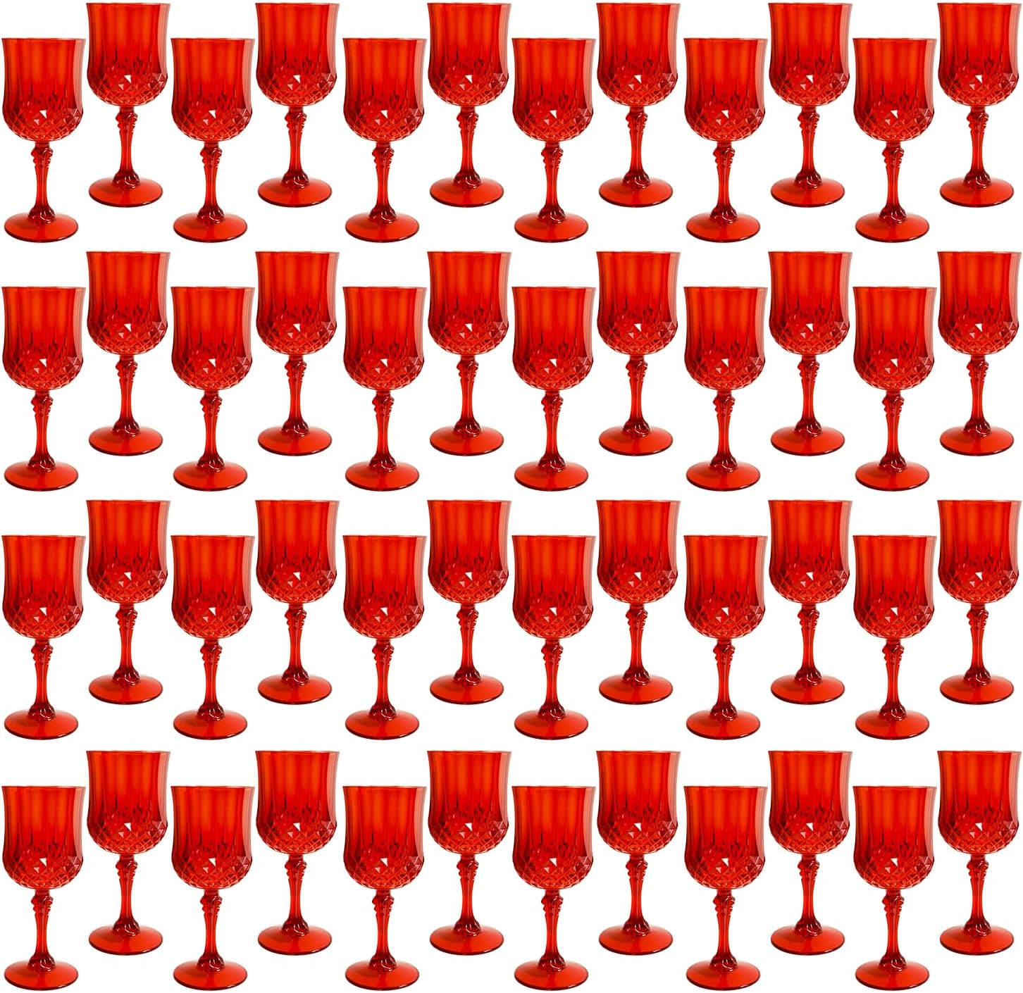 Plastic Wine Glasses，Plastic Goblets Vintage Style Cordial Drinking Glasses for Wedding Reception, Christmas Grand Event Party Supplies (48, Red)