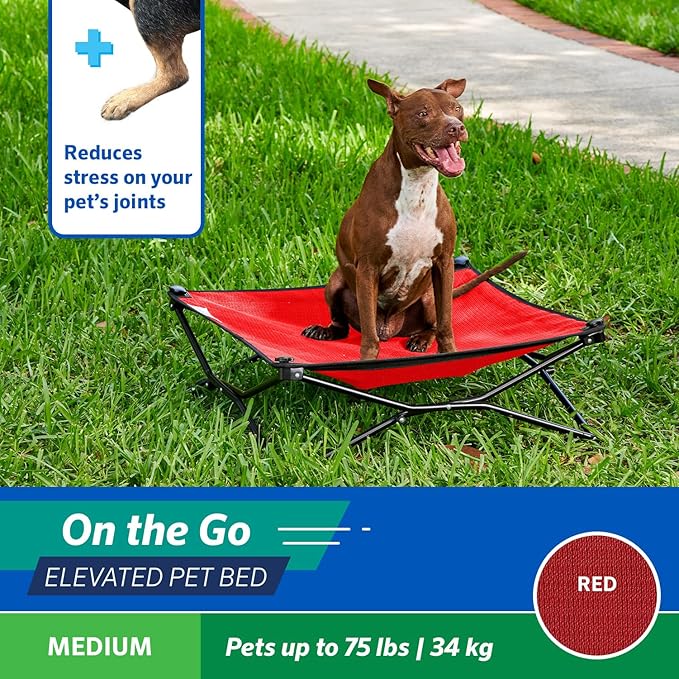 Coolaroo On-The-Go Elevated Dog Bed - Foldable Pop-Up Travel Dog Bed with Breathable, Moisture-Resistant Fabric, Carry Bag Included, Lightweight & Portable, Red, Medium-PawvioPets