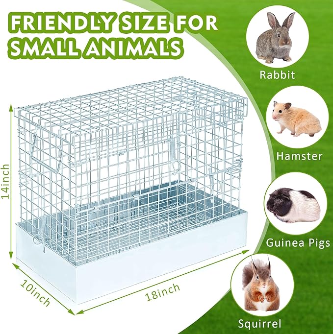 Folding Rabbit Cage, 18 x 10 x 14 in Portable Bunny Carrier with Tray and Handles for Transport, Travel or Temporary Housing, Indoor Outdoor Pet Habitat Animal Enclosure-PawvioPets