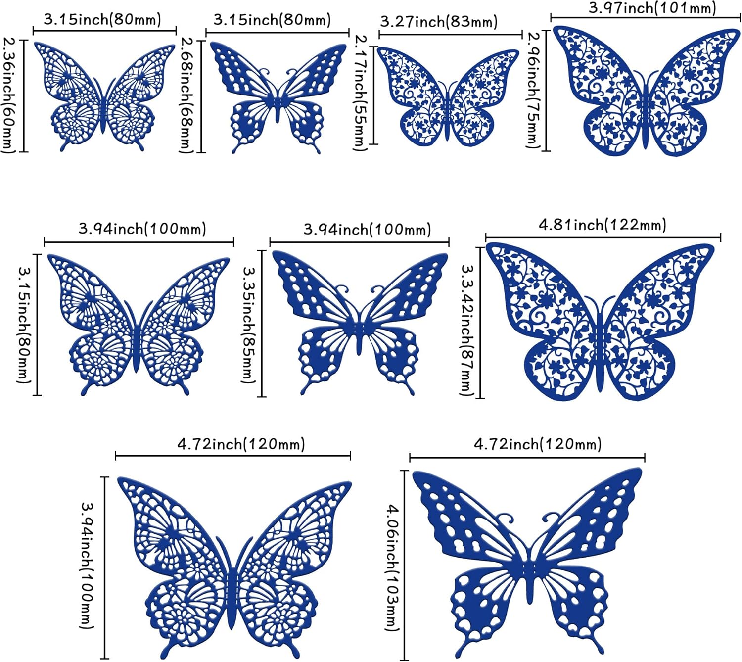 Gyufise Lively 3D Butterfly Cupcake Toppers - 36 Pack Hollow Cake Decorations for Birthday, Wedding, Fairy Party - Blue Glitter