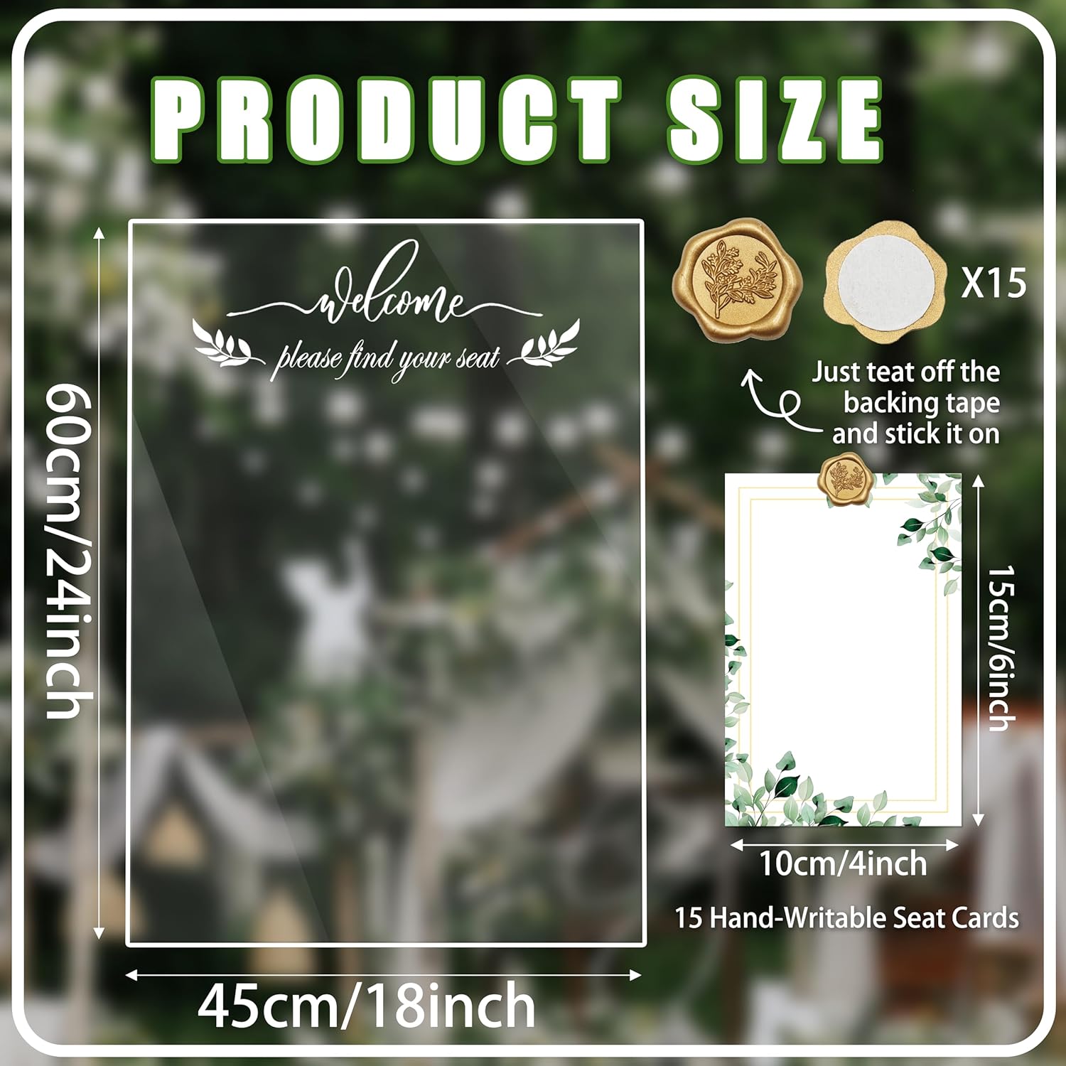 Wedding Seating Chart Board Display, 24x18 Inch Welcome Please Find Your Seat Acrylic Table Seating Chart Board, Includes 15 Seating Cards & 15 Rose Gold Wax Seal Stickers, Elegant Welcome Sign