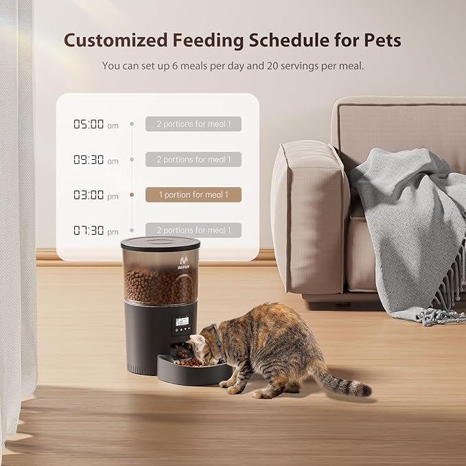 Automatic Cat Feeders, 3L Timed Cat Dry Food Dispenser, Dual Power Supply, Programmable Portion Size, 1-6 Meals Per Day, Auto Pet Feeder for Cats and Small Dogs-PawvioPets