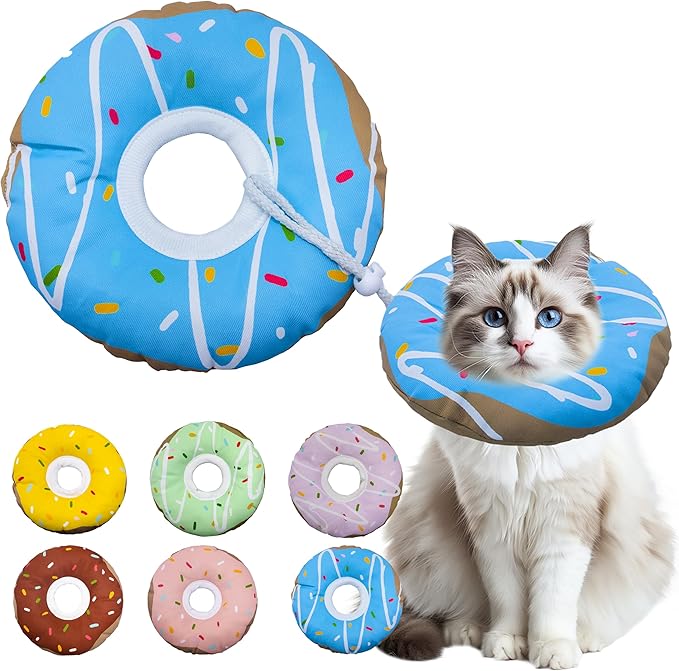 Cat Cone Collar Soft, Adjustable Cat Recovery Collar Kitten Cones to Stop Licking, Cute Donut E Collar After Surgery, Cats Neck Pillow Elizabethan Cones of Shame (Waterproof Blue, Large)-PawvioPets