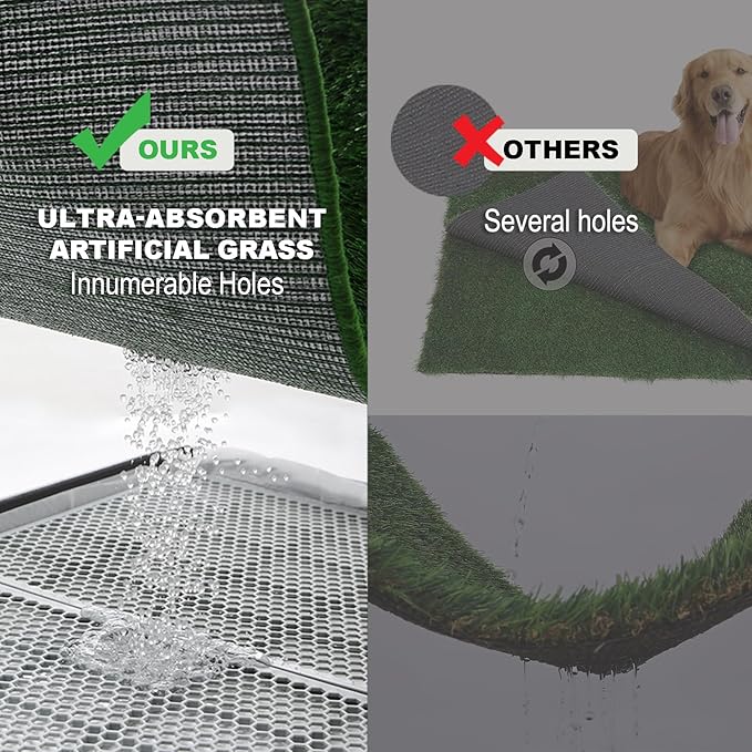 Dog Grass Pad with Tray Extra Large 45”×34”, Dog Potty with Ultra-Absorbent Artificial Grass for Dogs with Hemmed Edge, Pee Pads for Dogs, Realistic, Odor Free Litter Box for Balcony-PawvioPets