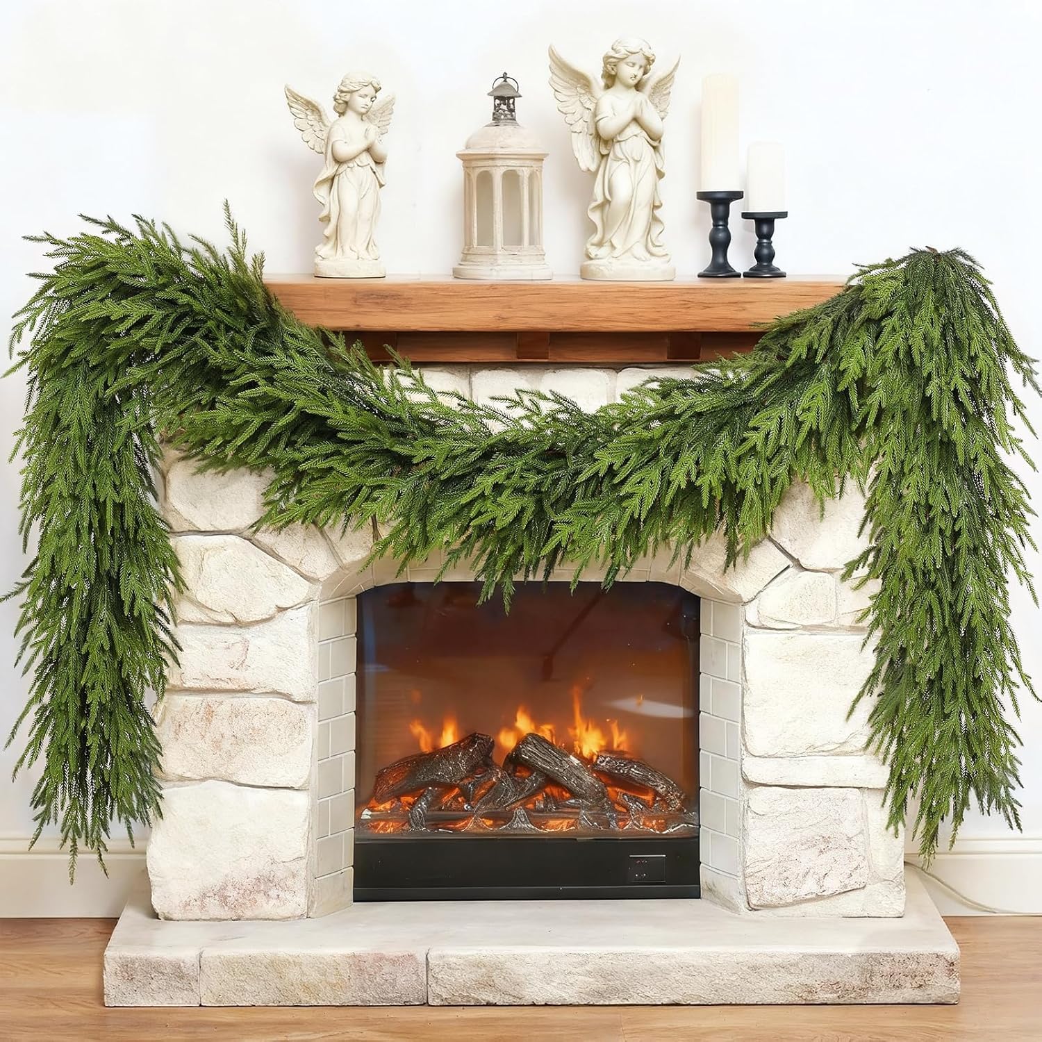 6FT Christmas Artificial Norfolk Pine Garland for Fireplace - Realistic Faux Greenery Fake Garland for Holiday,Table, Window,Mantel,Stairs, Home,Indoor Outdoor Decor (1PCS)