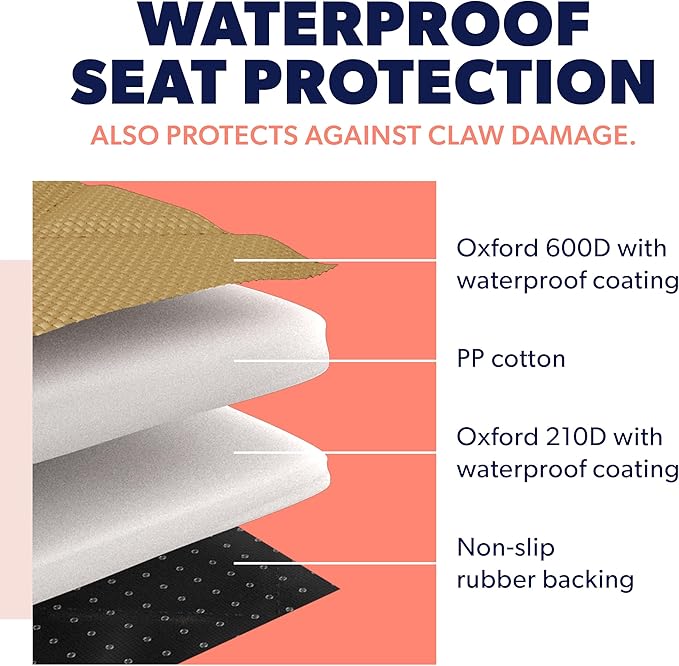 Active Pets Dog Car Seat Cover, Waterproof Front Seat Protector for SUV Truck Sedan, Pet Safety Travel Comfort System with Universal Fit, Beige-PawvioPets