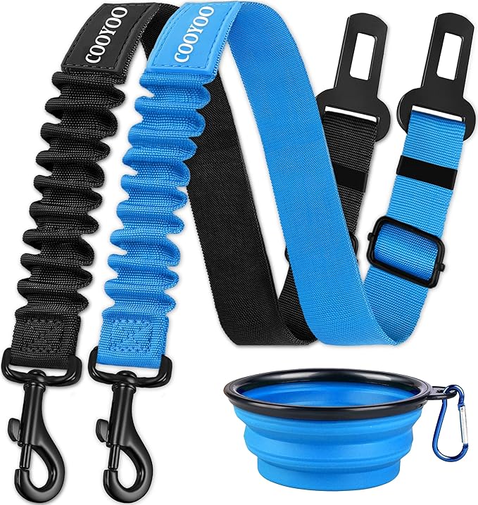 COOYOO Dog Seat Belt,3 Piece Set Retractable Dog Car Harness Adjustable for Vehicle Nylon Pet Safety Heavy Duty & Elastic-PawvioPets