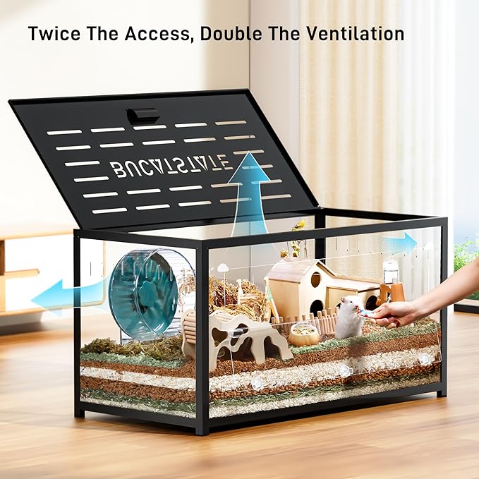 BUCATSTATE Hamster Cage Metal 2.0 - Small Animal Habitats Large Stackable with Top Access Easy Assemble 39.3L*19.7W*20.6H Inches Dwarf Syrian Hamster House for Guinea Pig, Gerbil (774sq inch Black)-PawvioPets