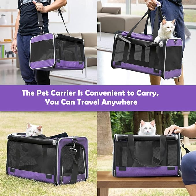 Carrying Bag for Yorkie Dog Travel Kennel Ventilated Softside Pet Carrier Tiny Dog Crate for Teacup Poodle 12lb Large Kitty Transport Cage with Cover Chihuahua Supply Purple-PawvioPets