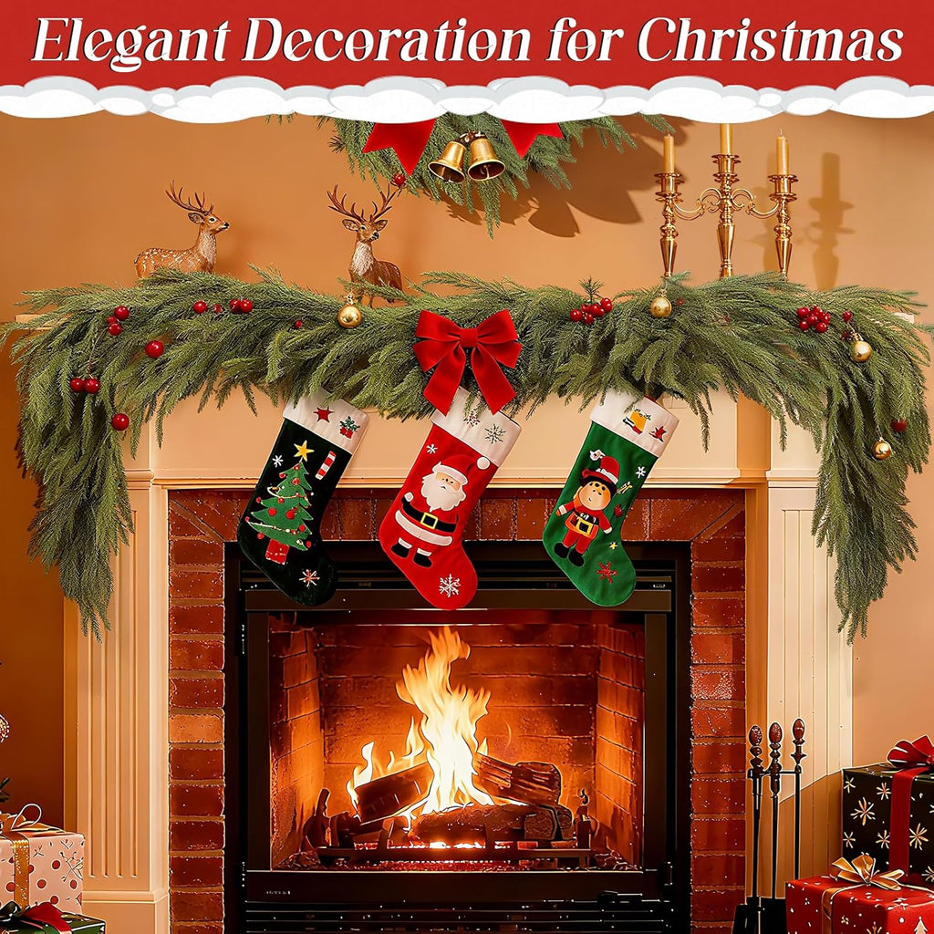 9ft Christmas Norfolk Pine Garland - Real Touch Artificial Greenery Cedar Garland for Xmas Fireplace Mantle Table Window Home Holiday Decoration