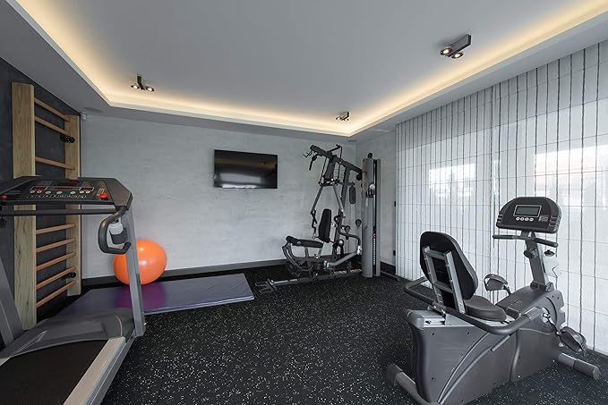 Genaflex Rubber Gym Floor Mat - 8mm Thick - Heavy Duty Commercial Protective Gym Flooring Roll (Black, 4' X 15')-PawvioPets