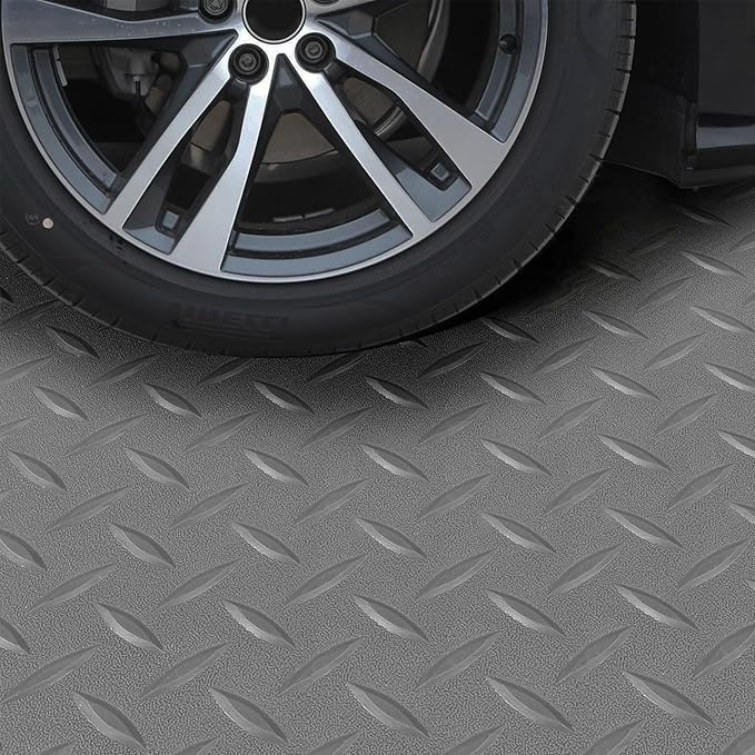 Boshen 7.5Ft x 17Ft Rubber Flooring Mats 1.6mm Diamond Plate Flooring Roll 127.5sqft Rubber Trailer Garage Floor Mats Non-Slip Floor Protector Mat for Garage Warehouse Gym Basement-Gray-PawvioPets