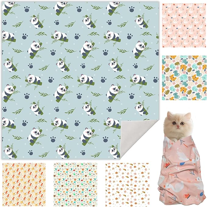 21.7" Cat Grooming Wrap, Cat Wrap for Cutting Nails, Self-Adherent Fabric Wrap for Cats, Cat Burrito Wrap Anti-Scratch, Anti-Escape, Multifunctional Swaddle Wrap Pet Tool (Panda, Large)-PawvioPets