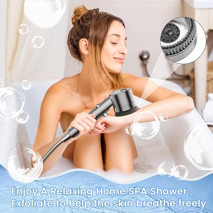 Filtered Shower Head with Handheld, High Pressure Water Flow and Multiple Spray Modes Shower Head with Filter, Power Wash for Hard Water, Showerhead with ON/OFF Switch for Pets Bath (Light Gray)-PawvioPets