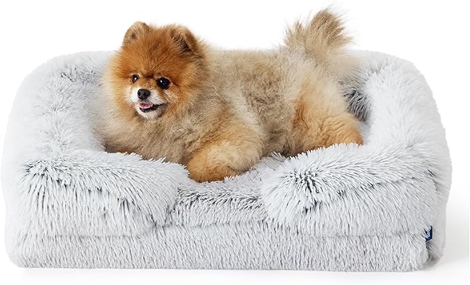 Bedsure Orthopedic Dog Beds for Small Dogs - Washable Small Dog Cat Bed Waterproof, Comfort Pet Couch Sofa with Washable Removable Cover, Pets Bed with Nonskid Bottom, Long Faux Fur-Misty Grey, 24"-PawvioPets