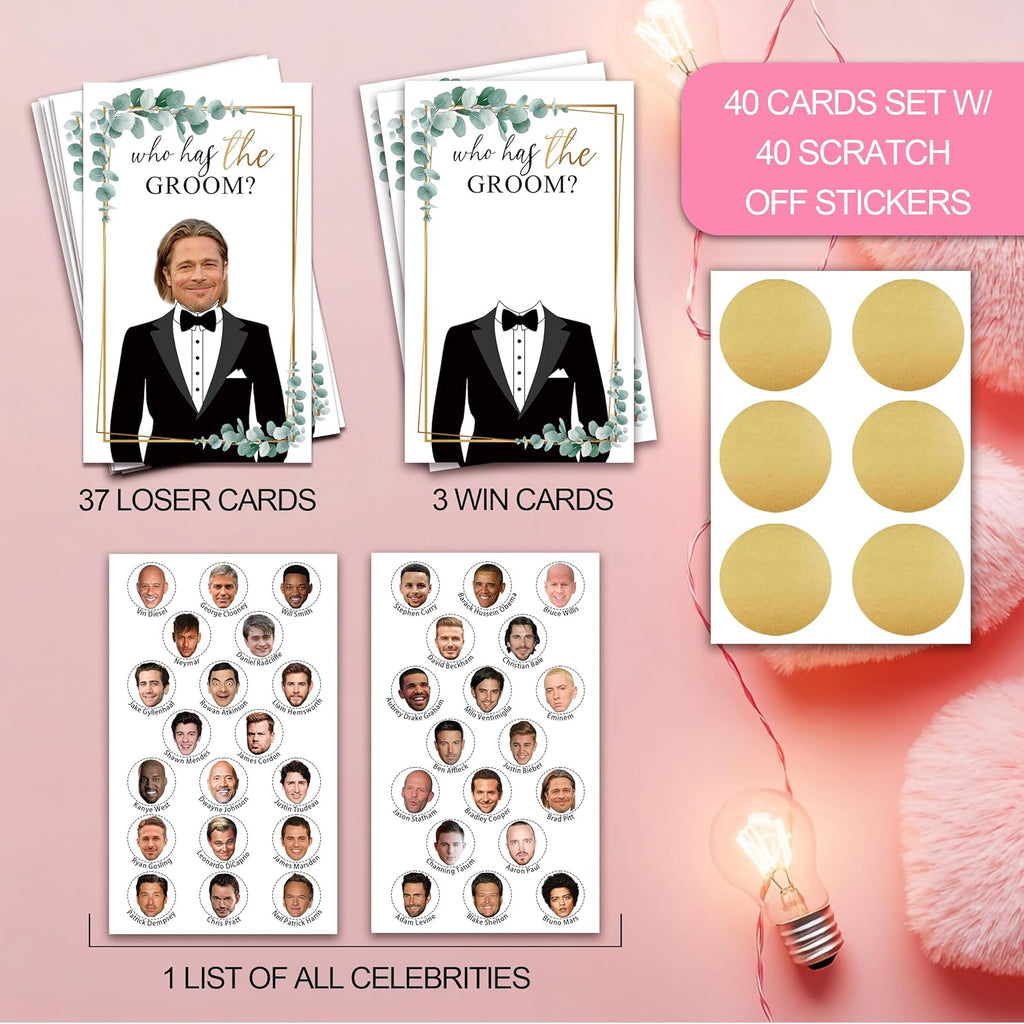 Bridal Shower Scratch Off Game Cards, Who Has The Groom, 41Pcs Watercolor Greenery Wedding Shower Scratch Off Games, 3.5"x 2.1" Bachelorette Party Favor Decor, Engagement Party Ideas Activities-A07