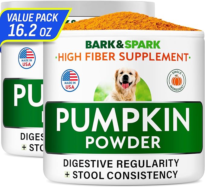 BARK&SPARK Pumpkin Powder for Dogs - 16.2oz Powdered Fiber Supplement and Stool Softener - Upset Stomach, Food Sensitivity - Improve Digestion - 16.2oz Powder-PawvioPets