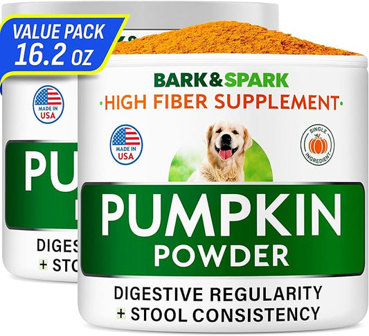 BARK&SPARK Pumpkin Powder for Dogs - 16.2oz Powdered Fiber Supplement and Stool Softener - Upset Stomach, Food Sensitivity - Improve Digestion - 16.2oz Powder-PawvioPets