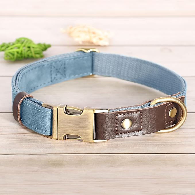Didog Soft PU Leather Dog Collars for Small Dogs,Classic Adjustable Dog Collars with Quick Release Metal Buckle,Easy Clean and Comfortable with Nylon Lining,Denim Blue,S Neck 10-15"-PawvioPets