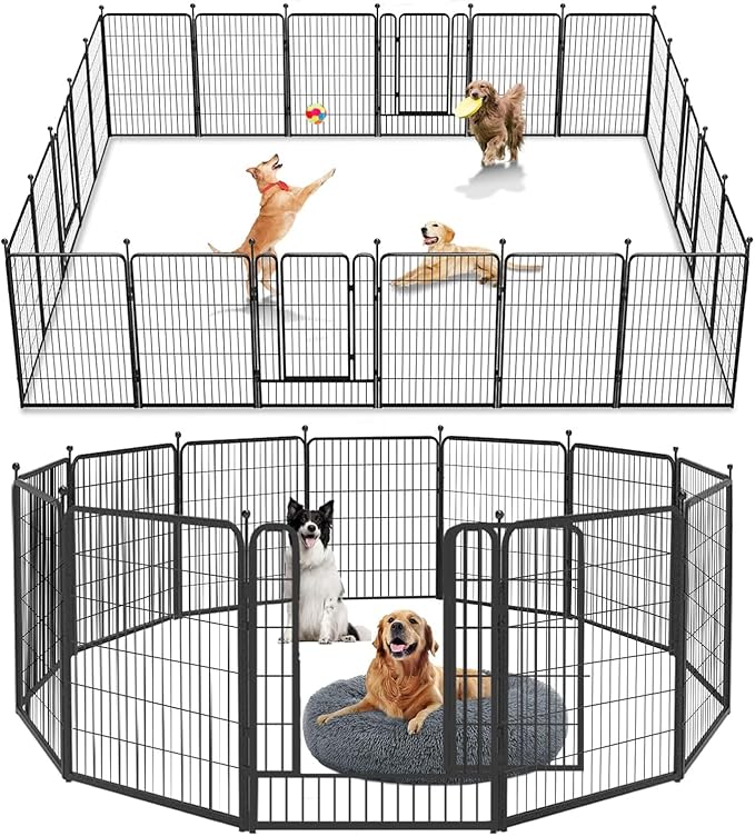 Dog Playpen Outdoor 40 inch 12 Panels Indoor Dog Pen for Large/Medium/Small Dogs Rustproof Metal Dog Fence Outdoor for Yard, Puppy Playpen with Door Portable Pet Fence for RV Camping Yard-PawvioPets
