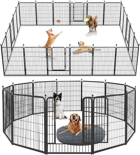 Dog Playpen Outdoor 40 inch 12 Panels Indoor Dog Pen for Large/Medium/Small Dogs Rustproof Metal Dog Fence Outdoor for Yard, Puppy Playpen with Door Portable Pet Fence for RV Camping Yard-PawvioPets