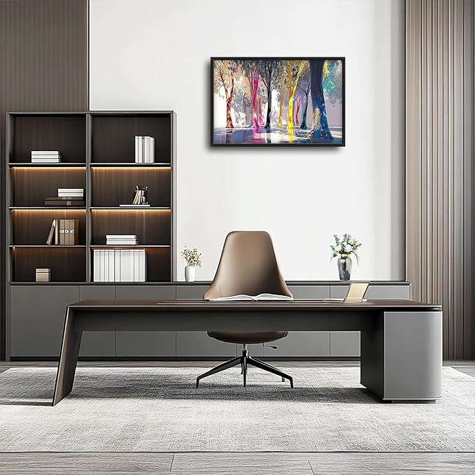 Framed Large Trees Wall Art for Living Room, Oversized Abstract Forest Wall Decor Colorful Nature Canvas Painting Modern Artwork Home Decoration for Living Room Bedroom Dining Room Office 36"x24"-PawvioPets