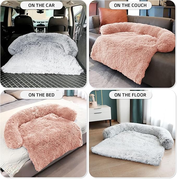 GGIB Calming Dog Bed Fluffy Plush Dog Mat for Furniture Protector with Removable Washable Cover for Large Medium Small Dogs and Cats (Large, Pink)-PawvioPets