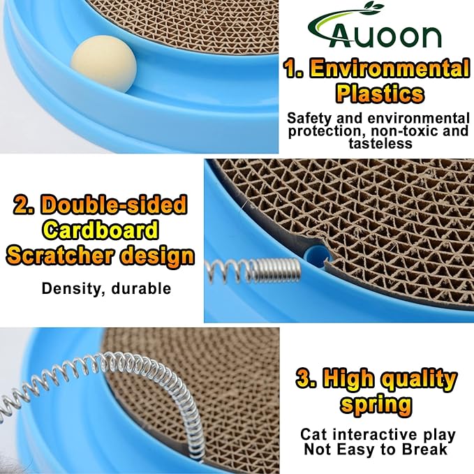AUOON Cat Scratcher Toy - Cat Scratch Pad with Cat Toy Ball Track and Plush Mouse Toy for Indoor Cats and Kittens (Blue)-PawvioPets