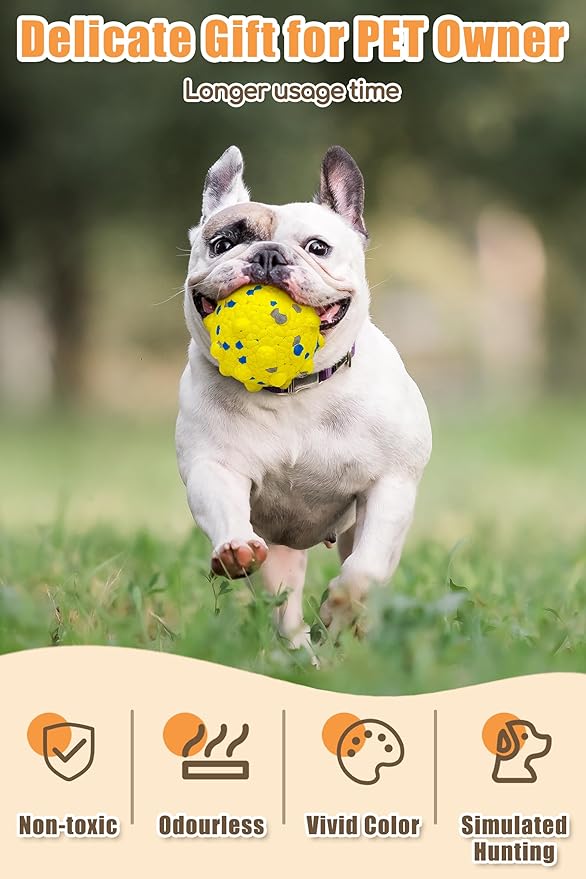 Dog Tennis Balls for Aggressive Chewers, Indestructible Durable Bouncy Interactive Toy for Dogs Fetch Game Lightweight Floating Outdoor Training(2 Yellow Point+ 2 Blue Cirle Medium)-PawvioPets